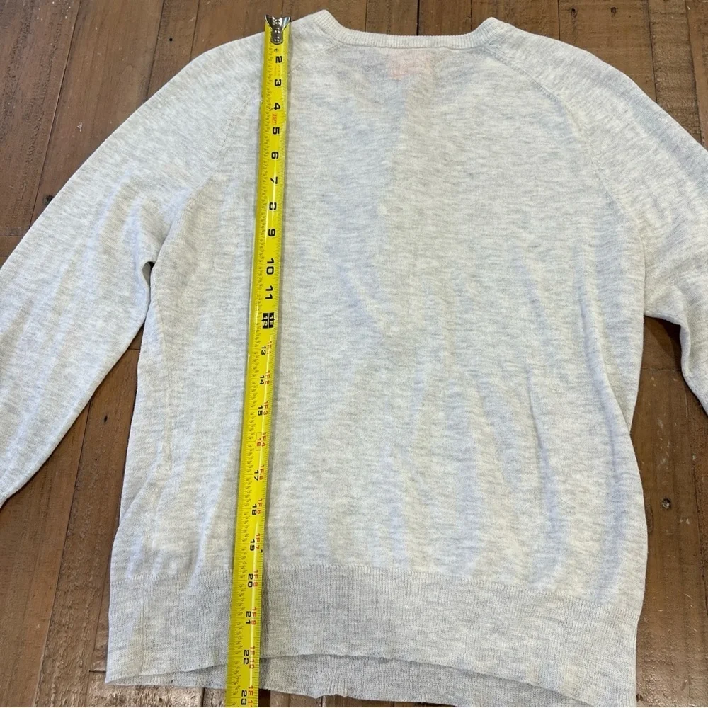 Tory Burch Lightweight Sweater Womens Medium Ruffled Front Cotton Gray Preppy